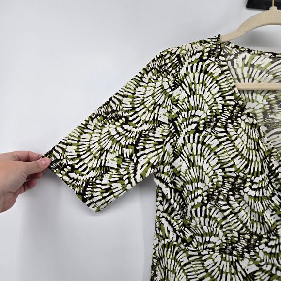 Y2K Faux Wrap Top Size LG Business Casual Classic Boho Abstract Geometric Blouse - Picture 2 of 8